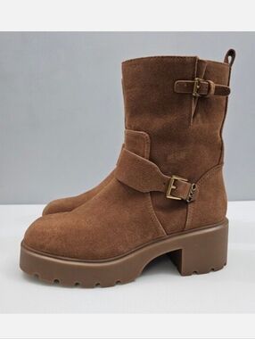 NEW Michael Michael Kors Perry Moto Boot Womens 10 Brown Suede Combat Lug Sole